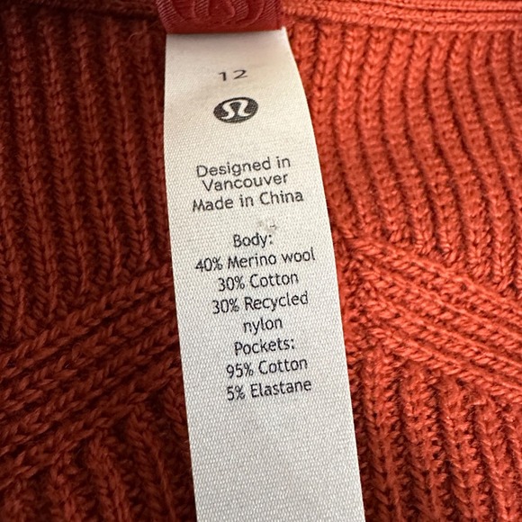 Lululemon Merino Wool-Blend Ribbed Long Wrap Sweater Women 12 Cayenne - Picture 7 of 10
